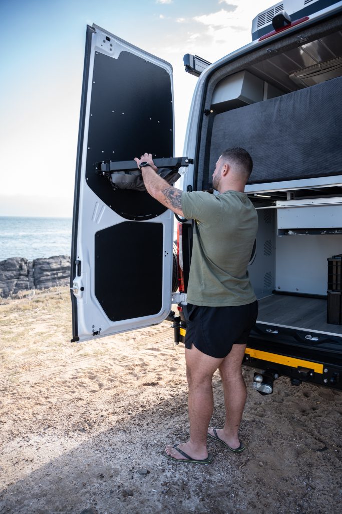 Our Custom built shower cubicle made specifically for MxM Mercedes Sprinter Van Conversions are high quality conversions built in Cape Town, South Africa. Live the Van Life with our Sprinter Van camping Conversions.