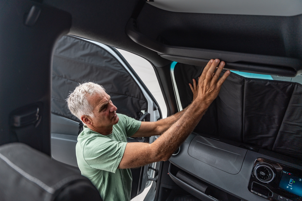 Get complete privacy and temperature control with MxM Vans front and side window blackouts for Mercedes Sprinter vans. Designed in Cape Town for overlanding and travel across South Africa.